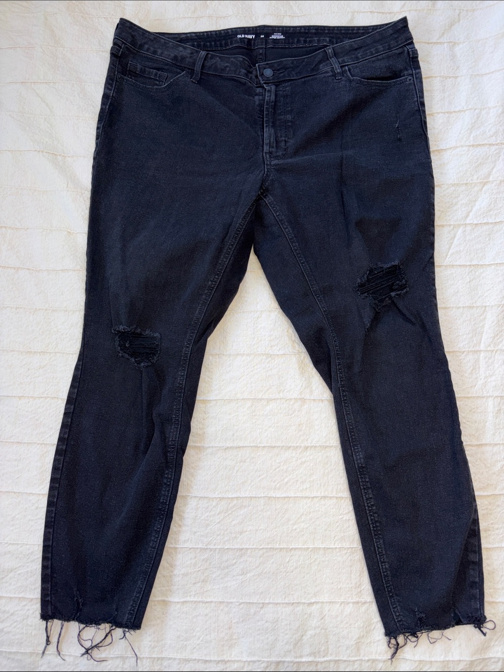 Old Navy Rockstar Super Skinny Jeans Womens 20 Black Distressed Raw Hem Mid-Rise
